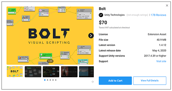 单击 **Add to Cart** 按钮可以购买 Asset Store 资源包