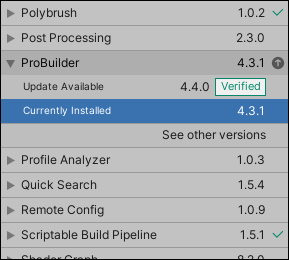 部分展开的列表仅显示当前安装的版本、推荐的更新以及 **See other versions** 链接