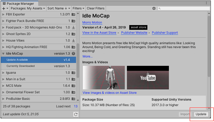 详细信息视图右下角的 **Update** 按钮