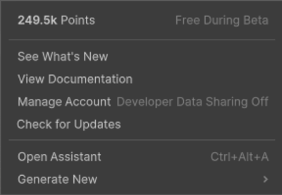 AI window displaying the points available