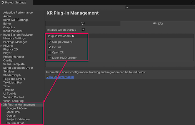 Unity adds enabled plug-ins as tabs in the left-hand menu.