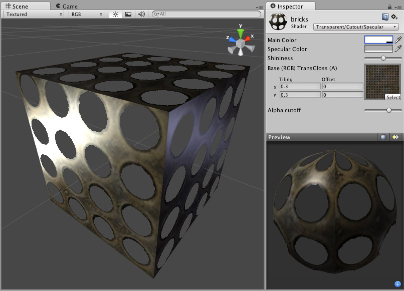 Transparent Cutout Specular shader.