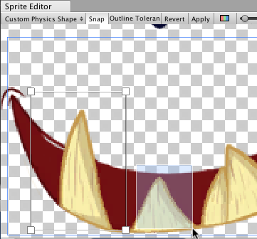 A detail of the sprite editor with a first rectangle outline already drawn and the mouse cursor drawing another one.