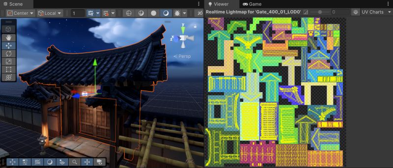 UV layout for the real-time lightmap of the selected instance of this Mesh. 
