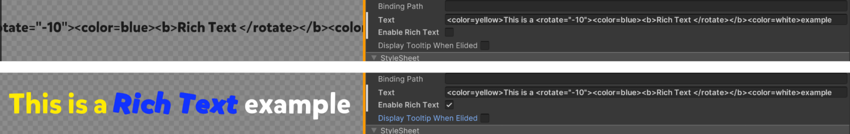 Enable rich text tags in UI Builder to make the tags modify your visual text properties.