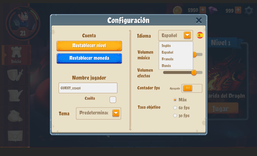 Select a Locale from the Language drop-down menu.