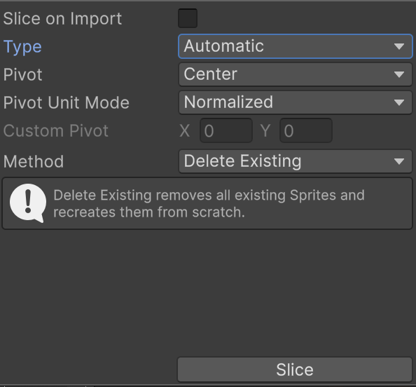 The Slice Tool properties with the Type property set to Automatic.