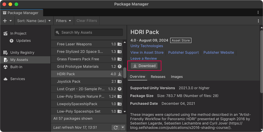 Download button in the corner of the Details panel