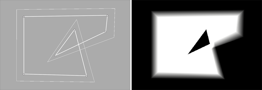 Left: Outline self-intersection in Edit mode. Right: Light effect with a black triangular artifact.
